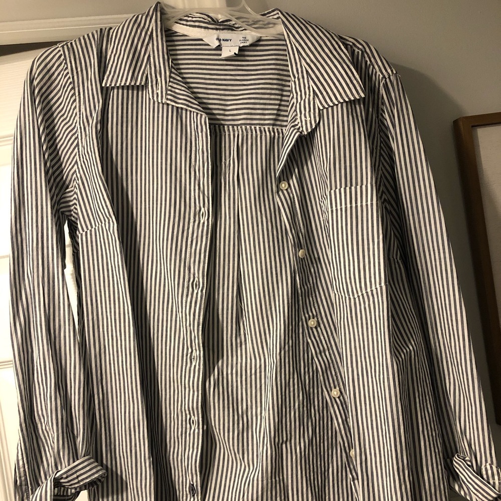 Striped navy and white blouse